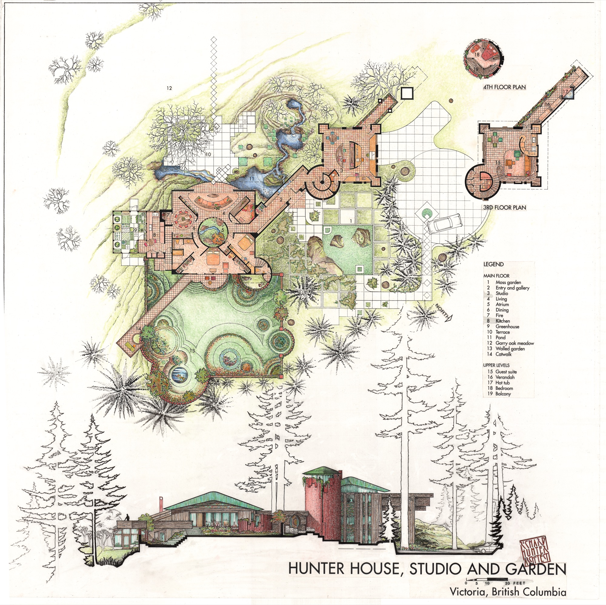 Hunter House, Studio and Garden - Coloured (HH-CAA-0018) — drawing, Canadian Architectural Archives
