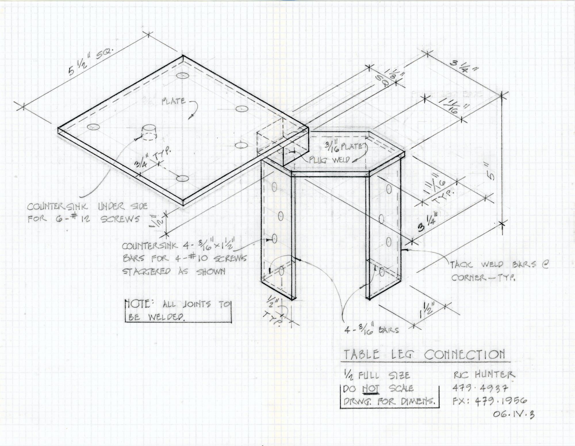 Table Leg Connection (HH-EGC-0009) — drawing, Eric Gesinger Collection