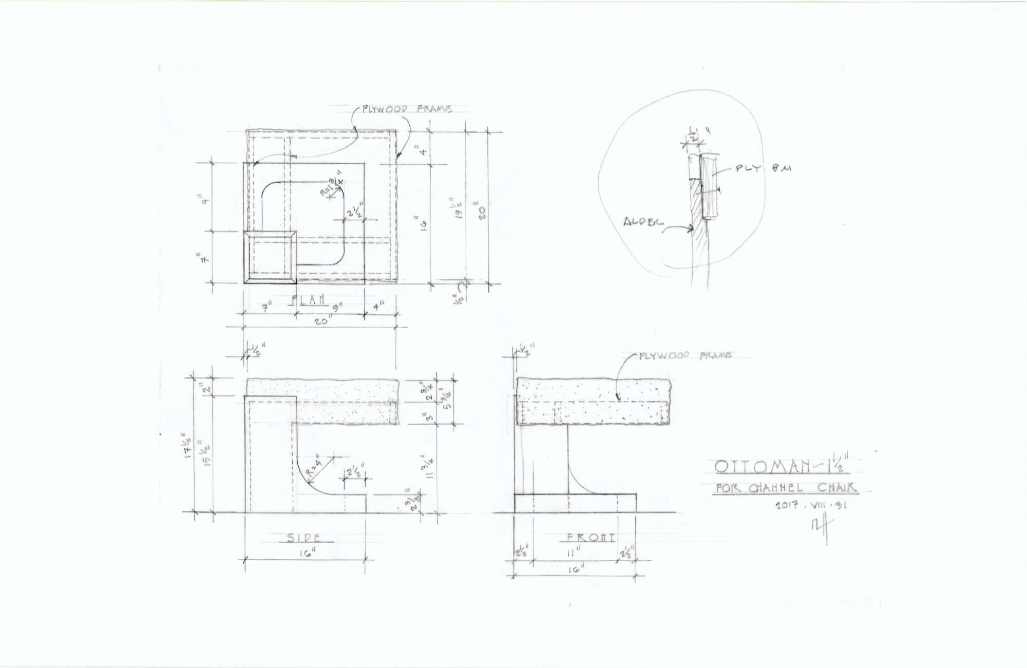 Ottoman for Channel Chair (HH-EGC-0019) — drawing, Eric Gesinger Collection