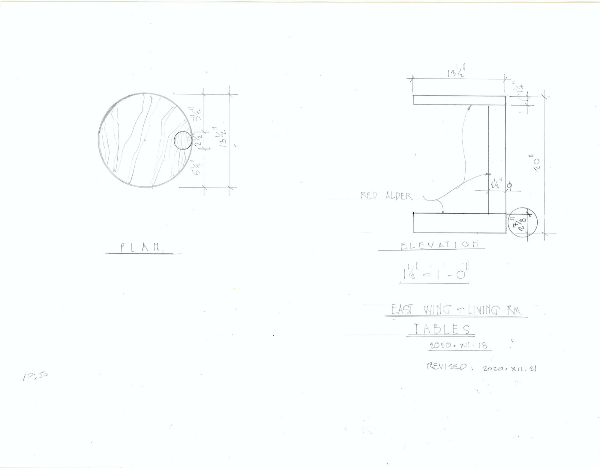 East Wing Living Room Side Table (HH-EGC-0023) — drawing, Eric Gesinger Collection