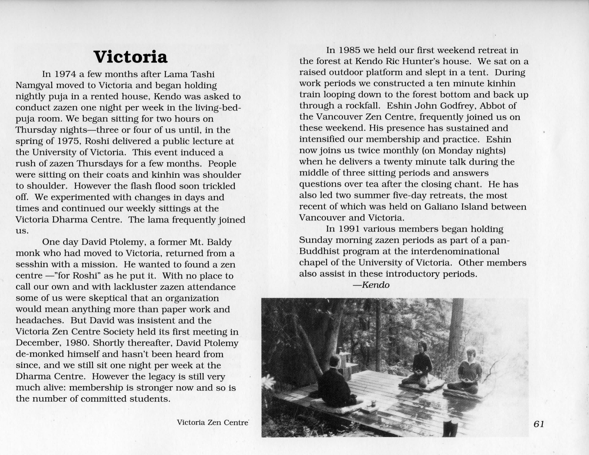 Victoria Zen Centre History Excerpt (HH-FRH-0054) — publication, Frances Hunter Collection