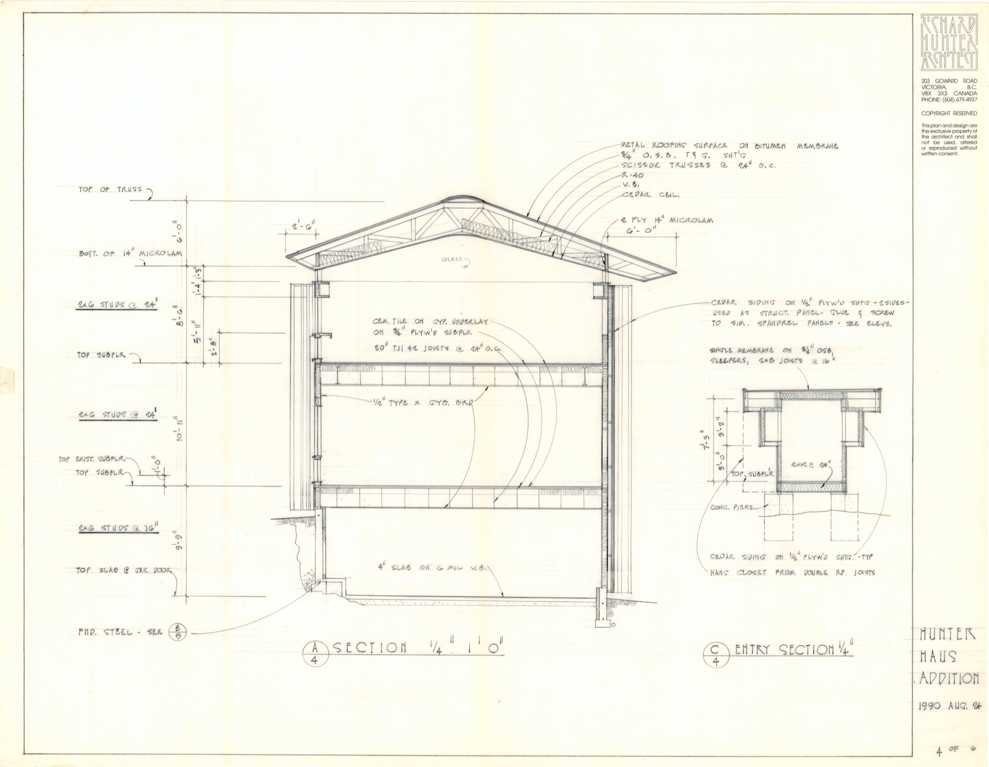 Hunter Haus Addition, Section, Entry Section (HH-HHC-0013) — drawing, Hunter House Collection