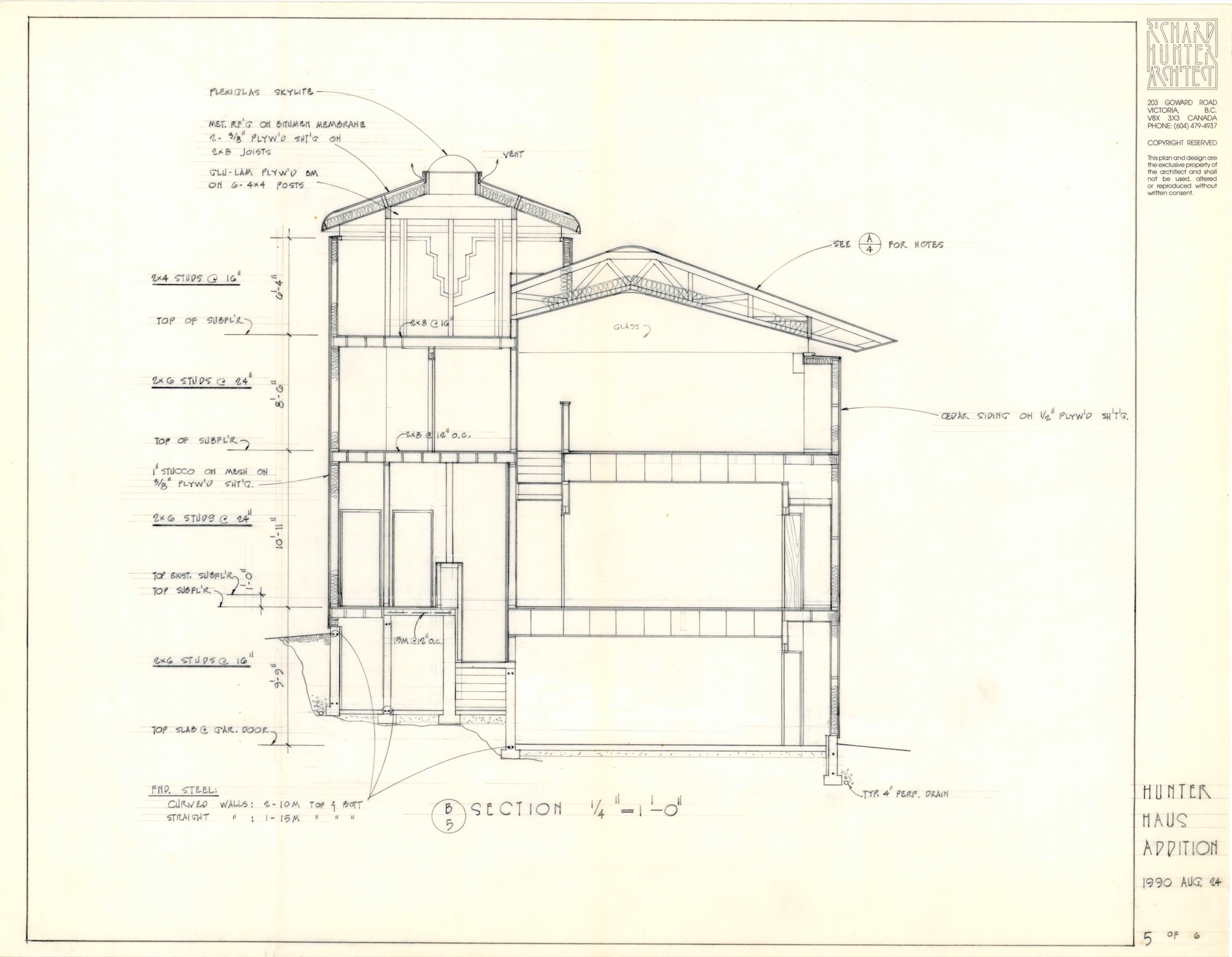 Hunter Haus Addition, Section, Tower Section (HH-HHC-0014) — drawing, Hunter House Collection