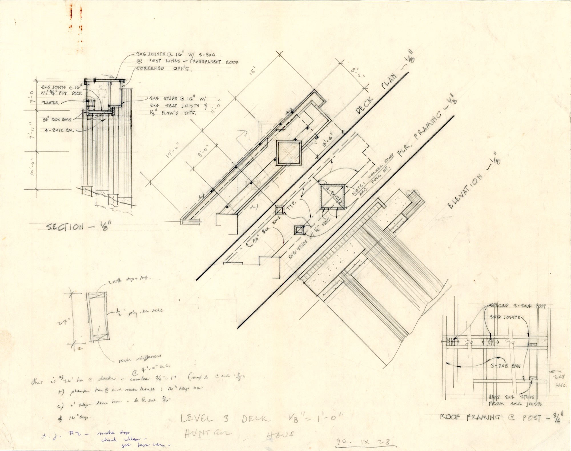 Hunter Haus, Level 3 Deck (HH-HHC-0018) — drawing, Hunter House Collection
