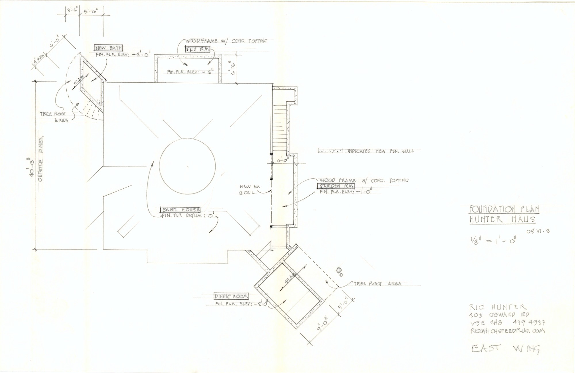 East Wing, Foundation Plan Hunter Haus (HH-HHC-0036) — drawing, Hunter House Collection