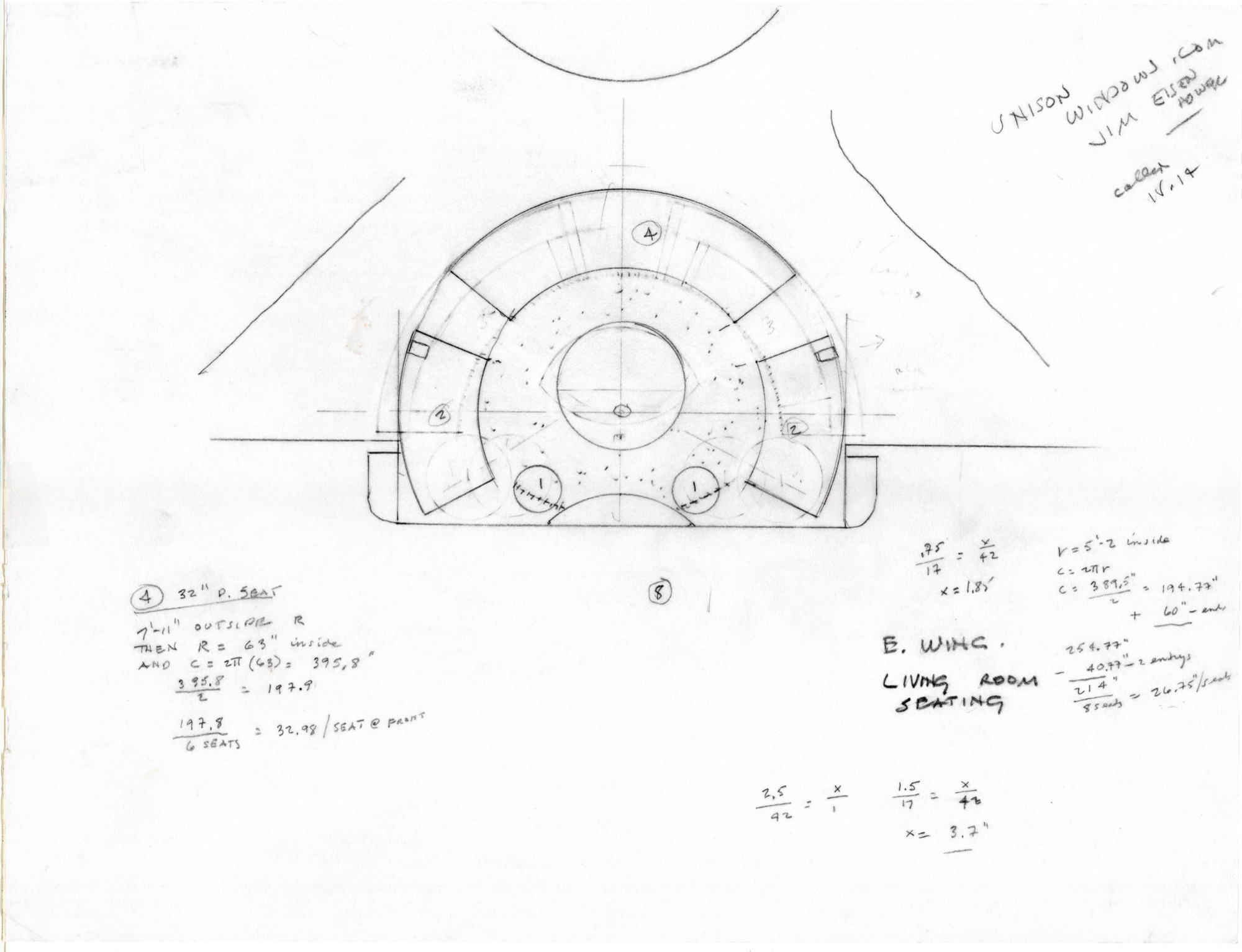 East Wing, Living Room Seating (HH-HHC-0037) — drawing, Hunter House Collection
