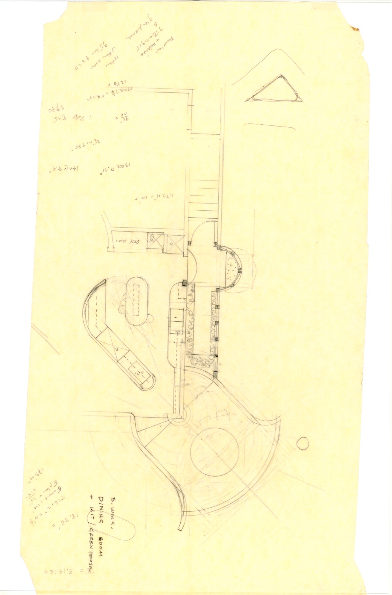 East Wing, Dining Room + Kitchen, Green House (HH-HHC-0040) — drawing, Hunter House Collection