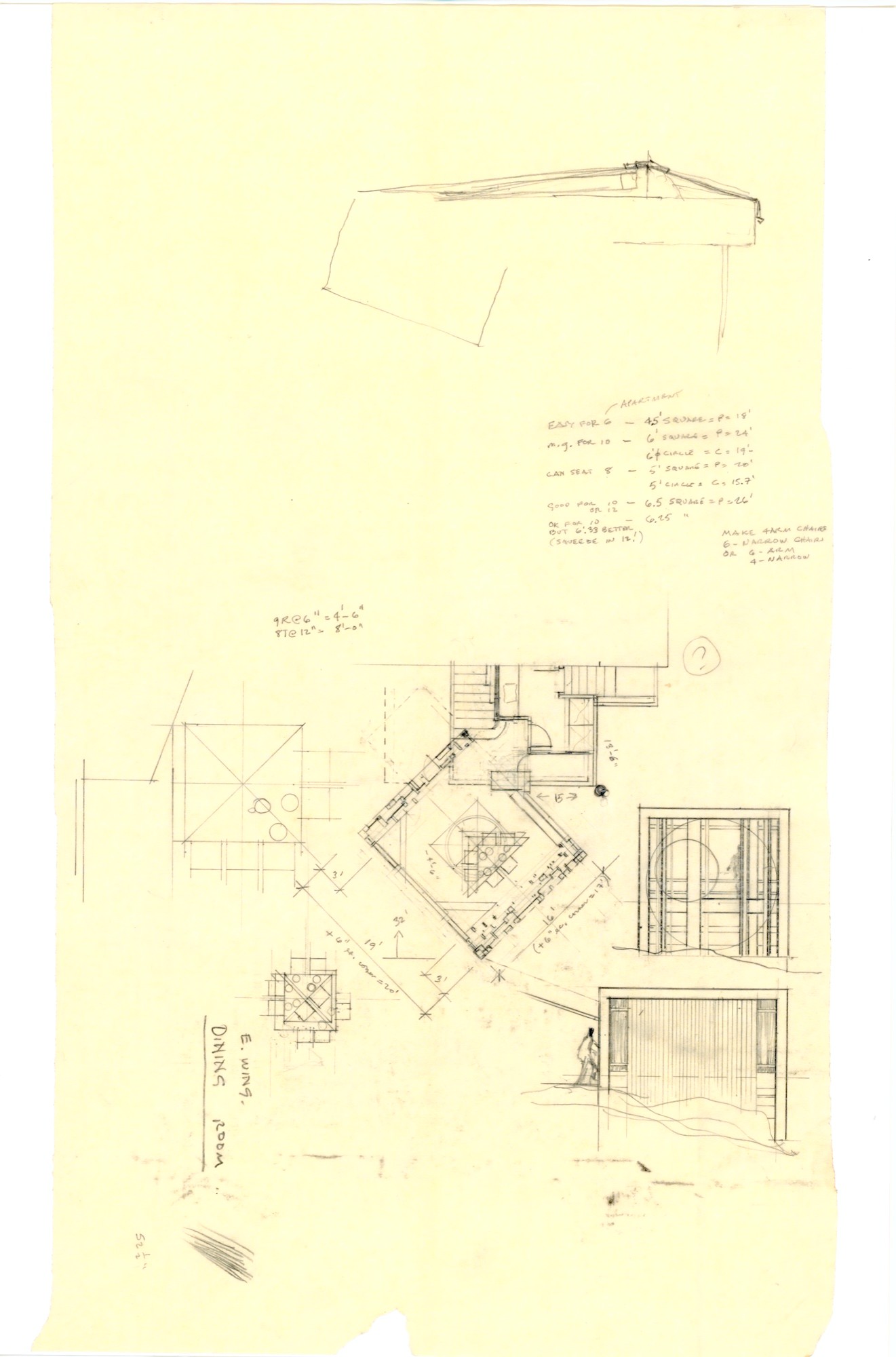 East Wing, Dining Room (HH-HHC-0041) — drawing, Hunter House Collection