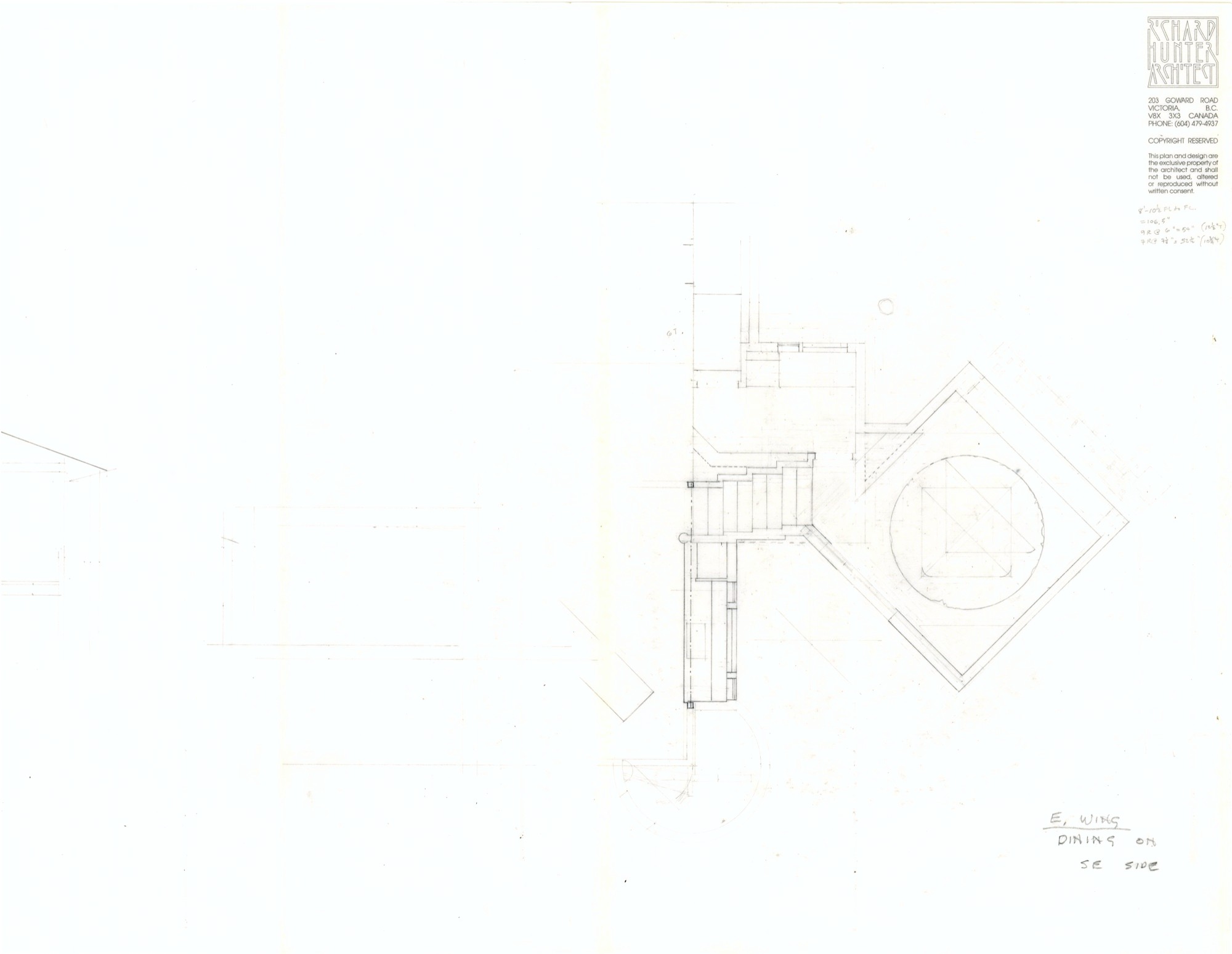 East Wing Dining Room on SE Side (HH-HHC-0046) — drawing, Hunter House Collection