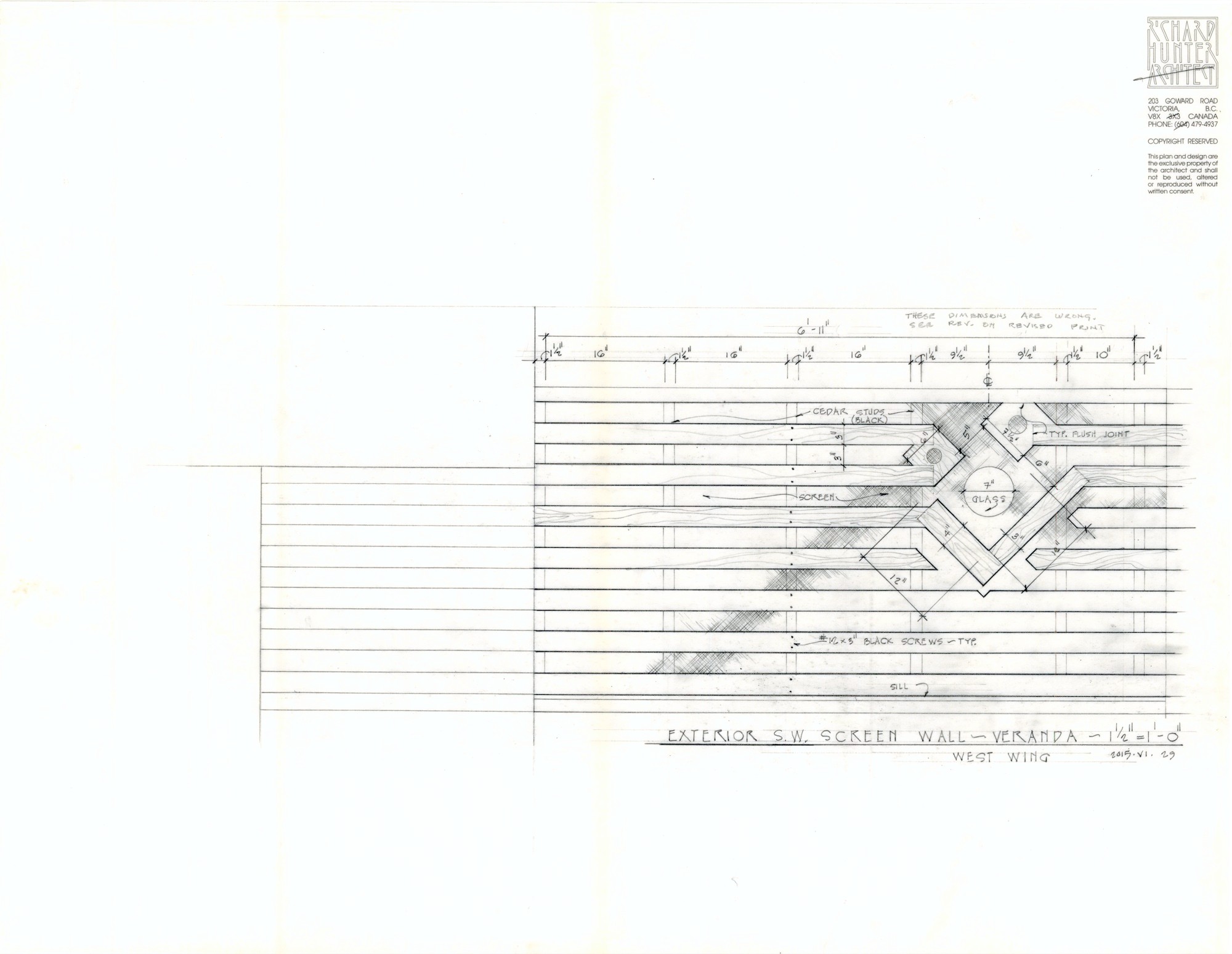Veranda Exterior, S.W. Screen Wall (HH-HHC-0072) — drawing, Hunter House Collection