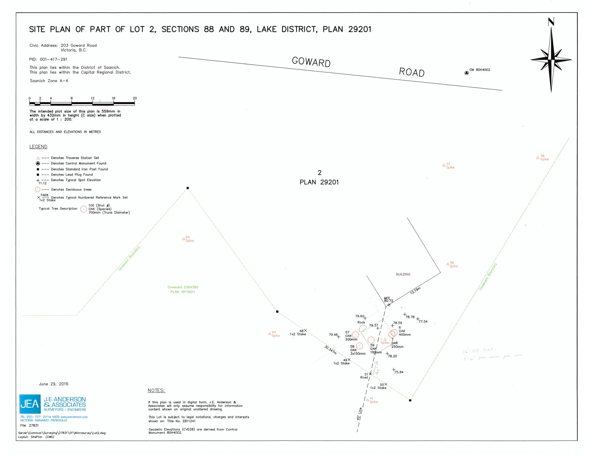 Land Survey, South Corner, East Wing (HH-HHC-0073) — land survey, Hunter House Collection