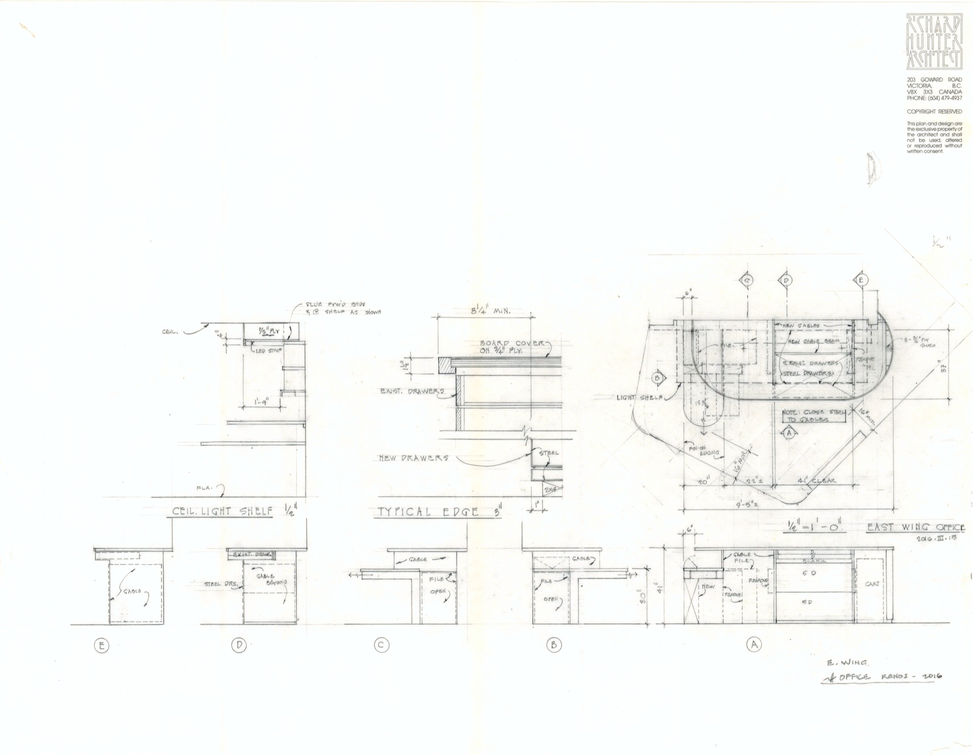 East Wing Office (HH-HHC-0075) — drawing, Hunter House Collection