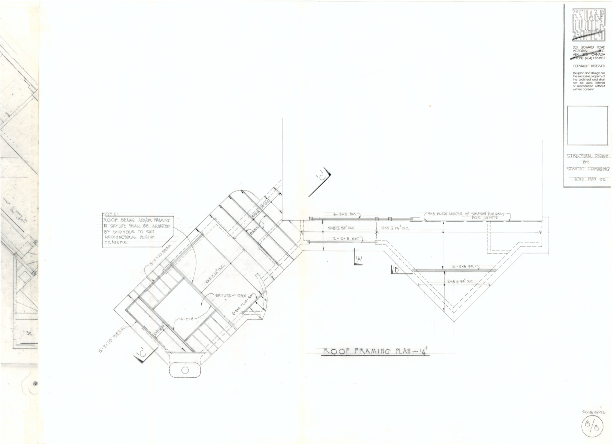 Roof Framing Plan (HH-HHC-0082) — drawing, Hunter House Collection