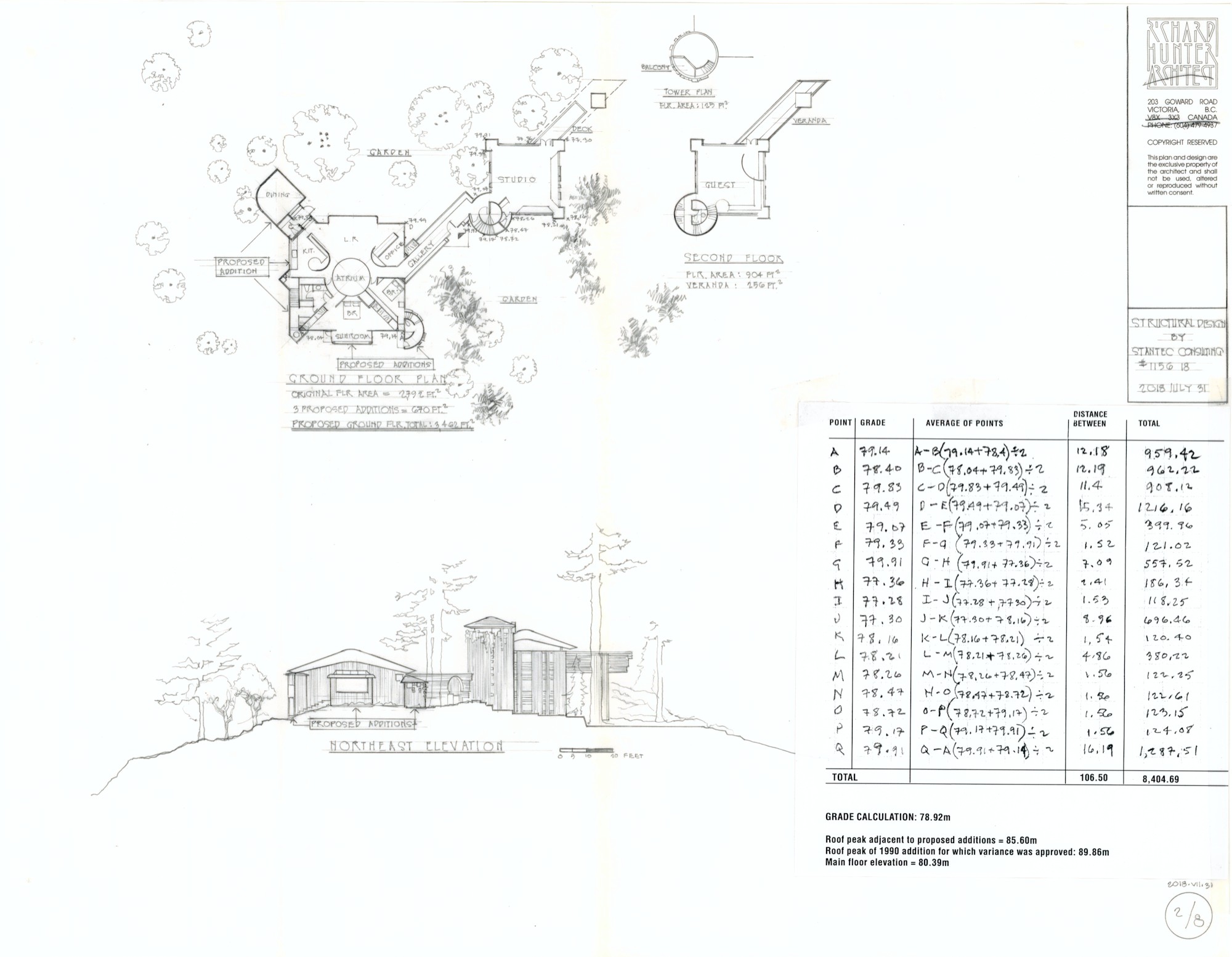 Ground Floor Plan, Second Floor Plan, Elevation, NorthEast (HH-HHC-0085) — drawing, Hunter House Collection
