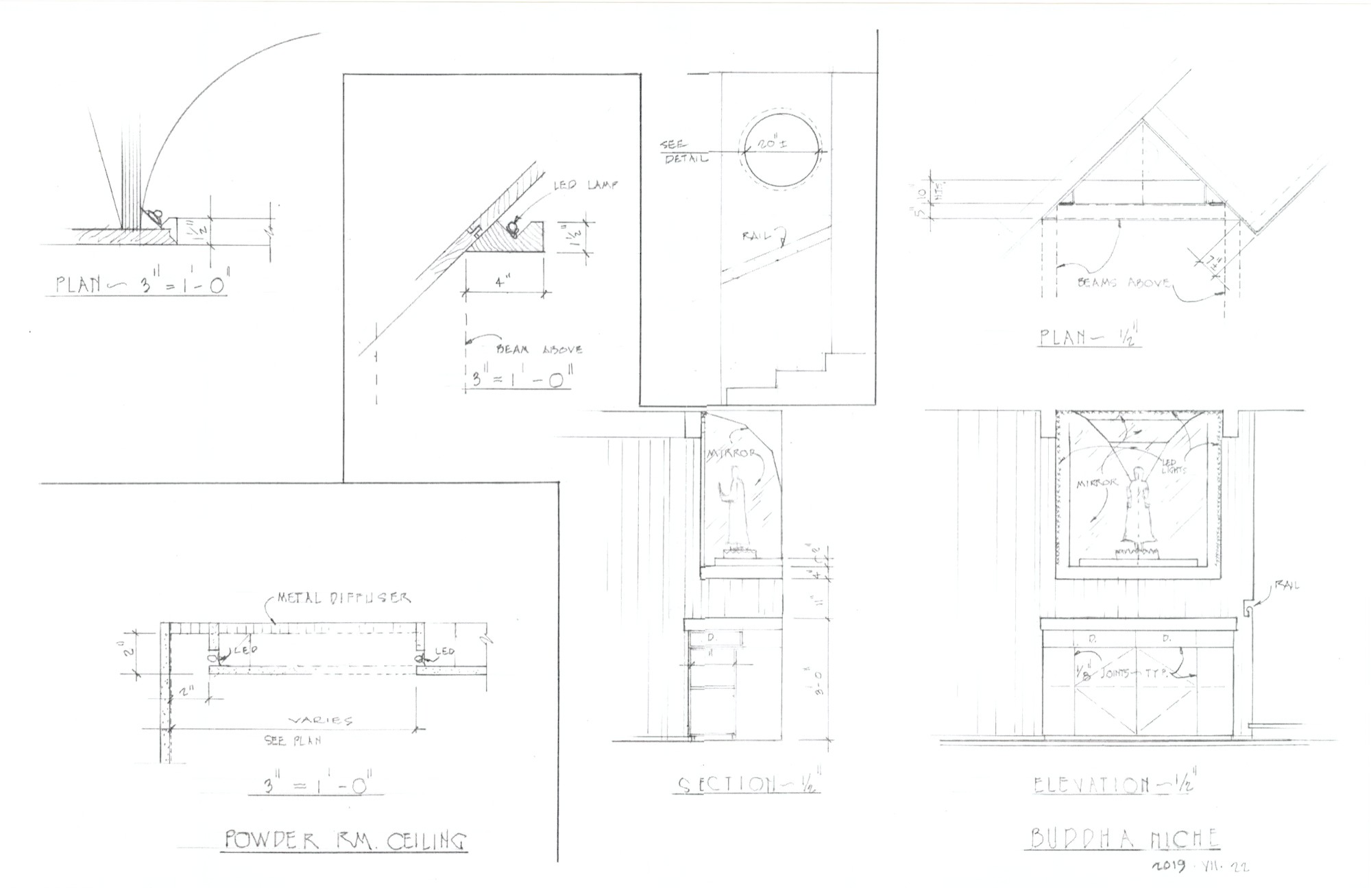 Buddha Niche, Powder Rm. Ceiling (HH-HHC-0093) — drawing, Hunter House Collection
