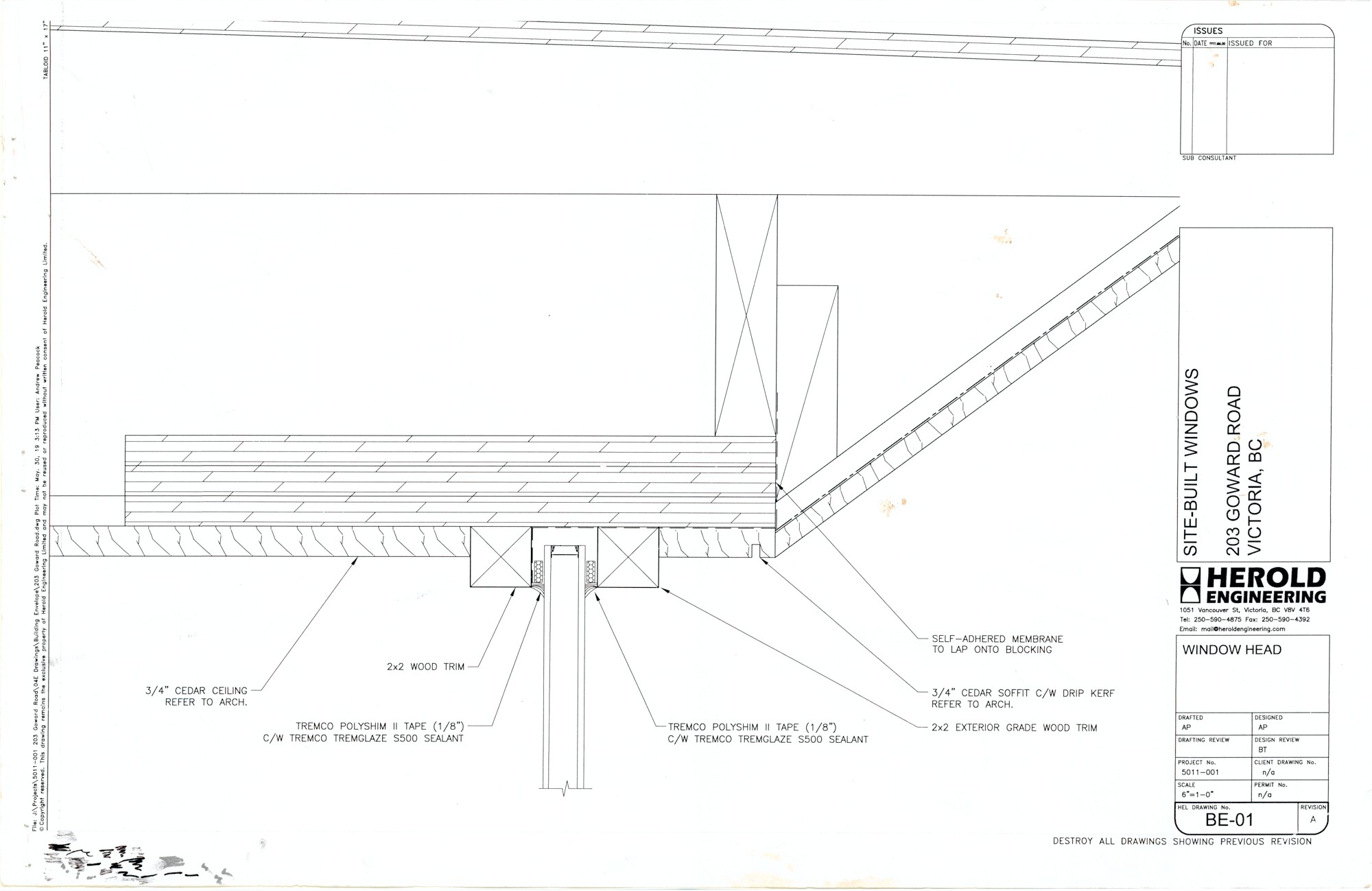 Engineering, Site-Built Windows, Window Head (HH-HHC-0094) — engineering document, Hunter House Collection