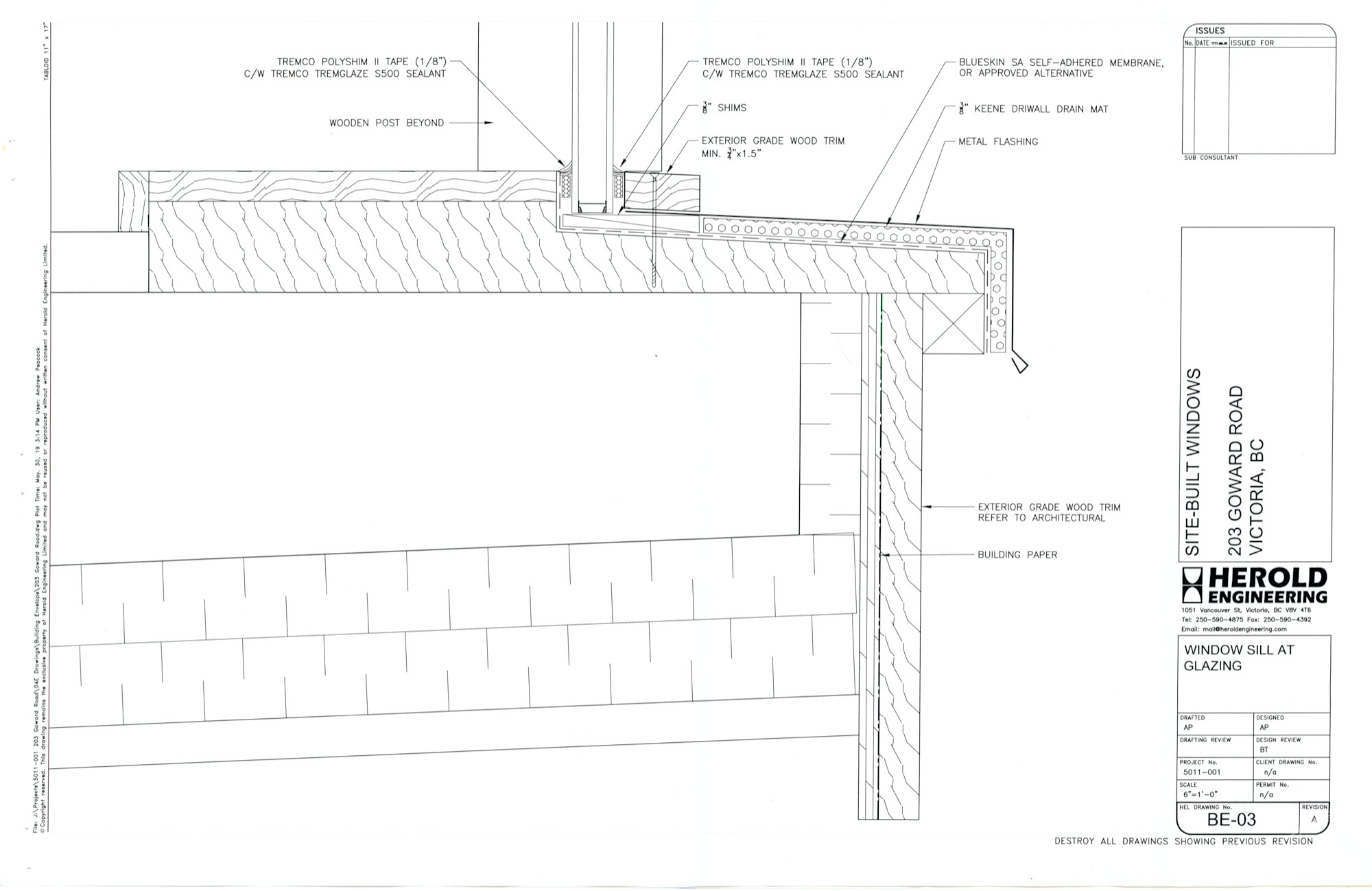 Engineering, Site-Built Windows, Window Sill at Glazing (HH-HHC-0096) — engineering document, Hunter House Collection