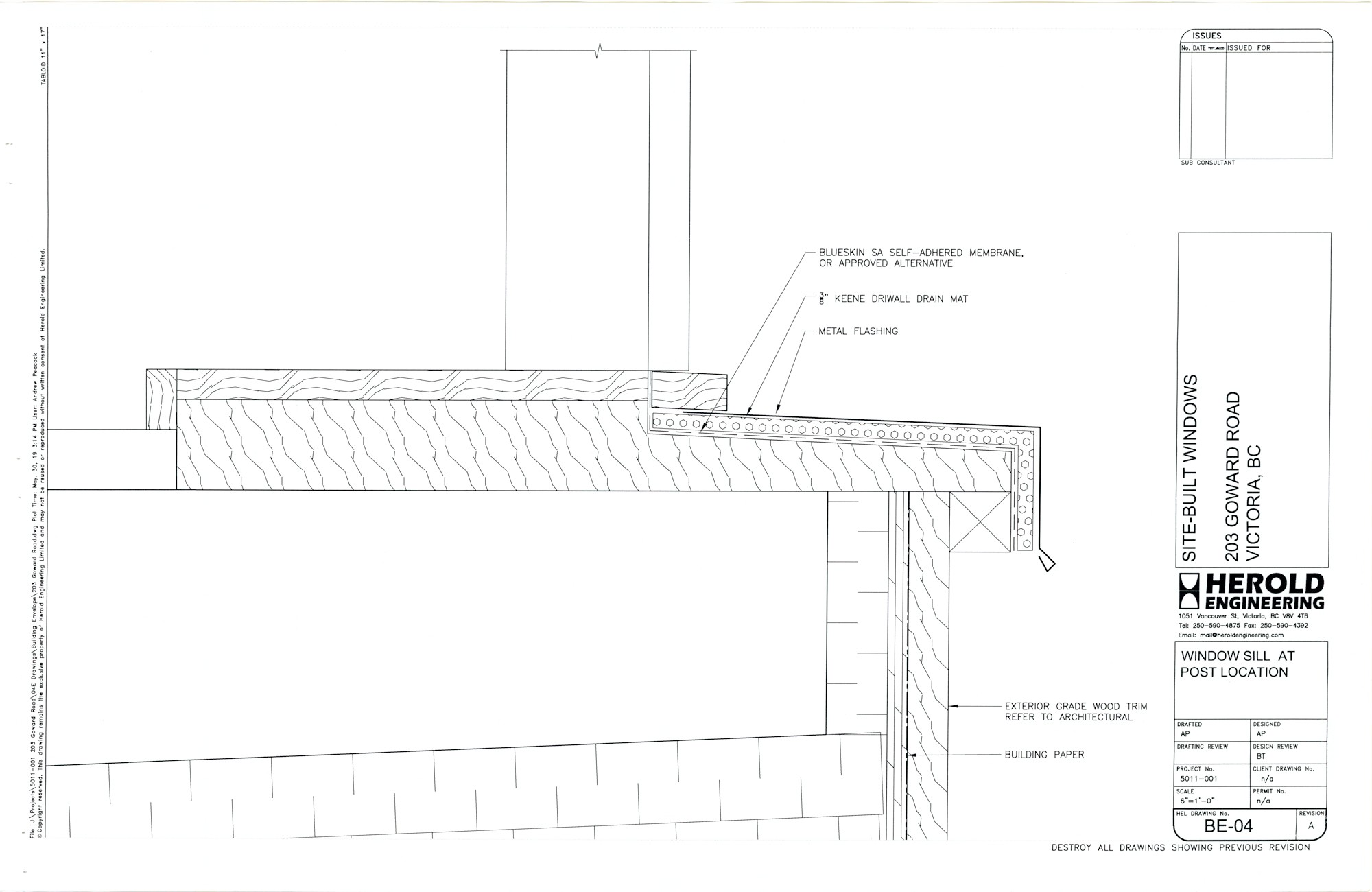 Engineering, Site-Built Windows, Window Sill at Post Location (HH-HHC-0097) — engineering document, Hunter House Collection