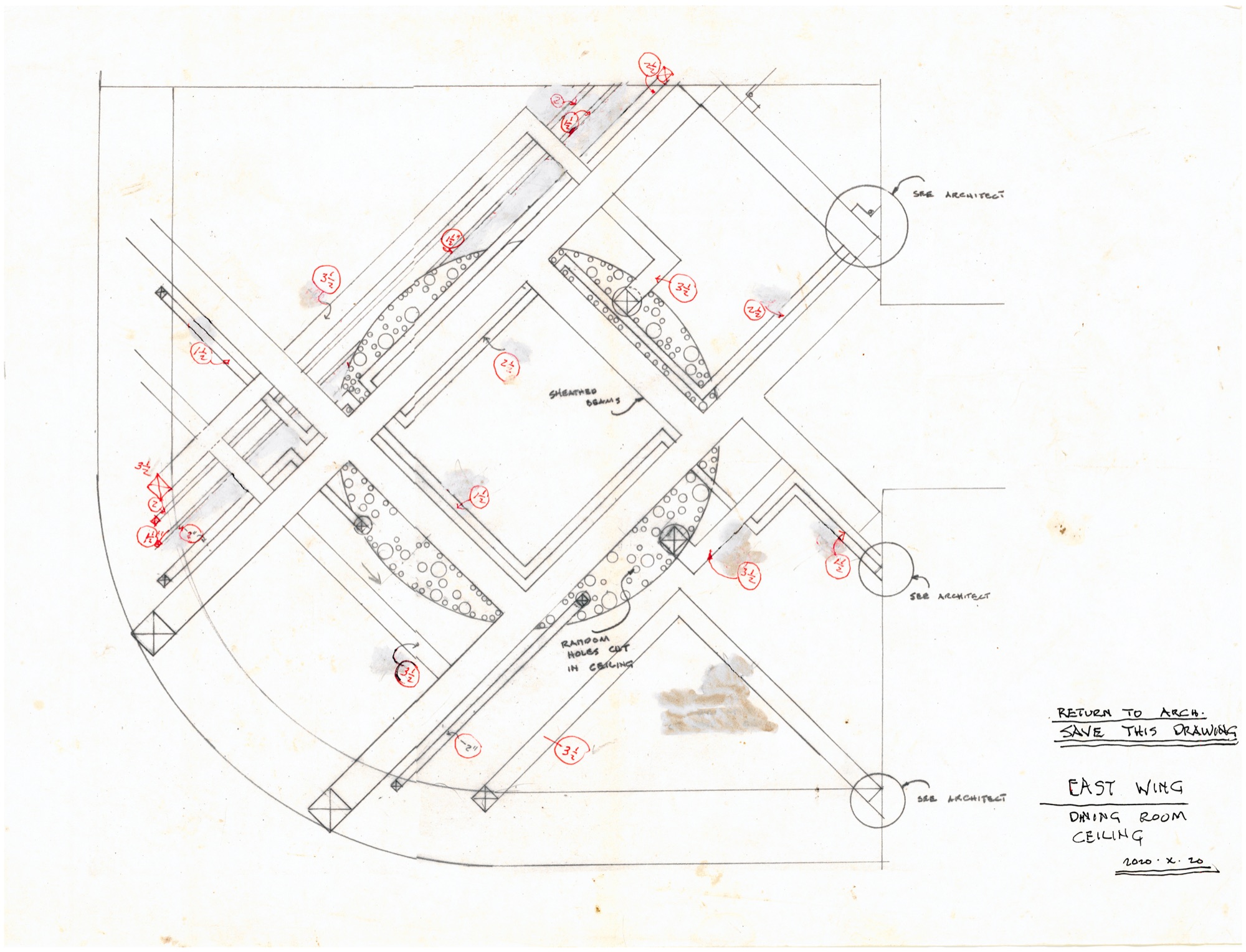 East Wing, Dining Room Ceiling (HH-HHC-0104) — drawing, Hunter House Collection