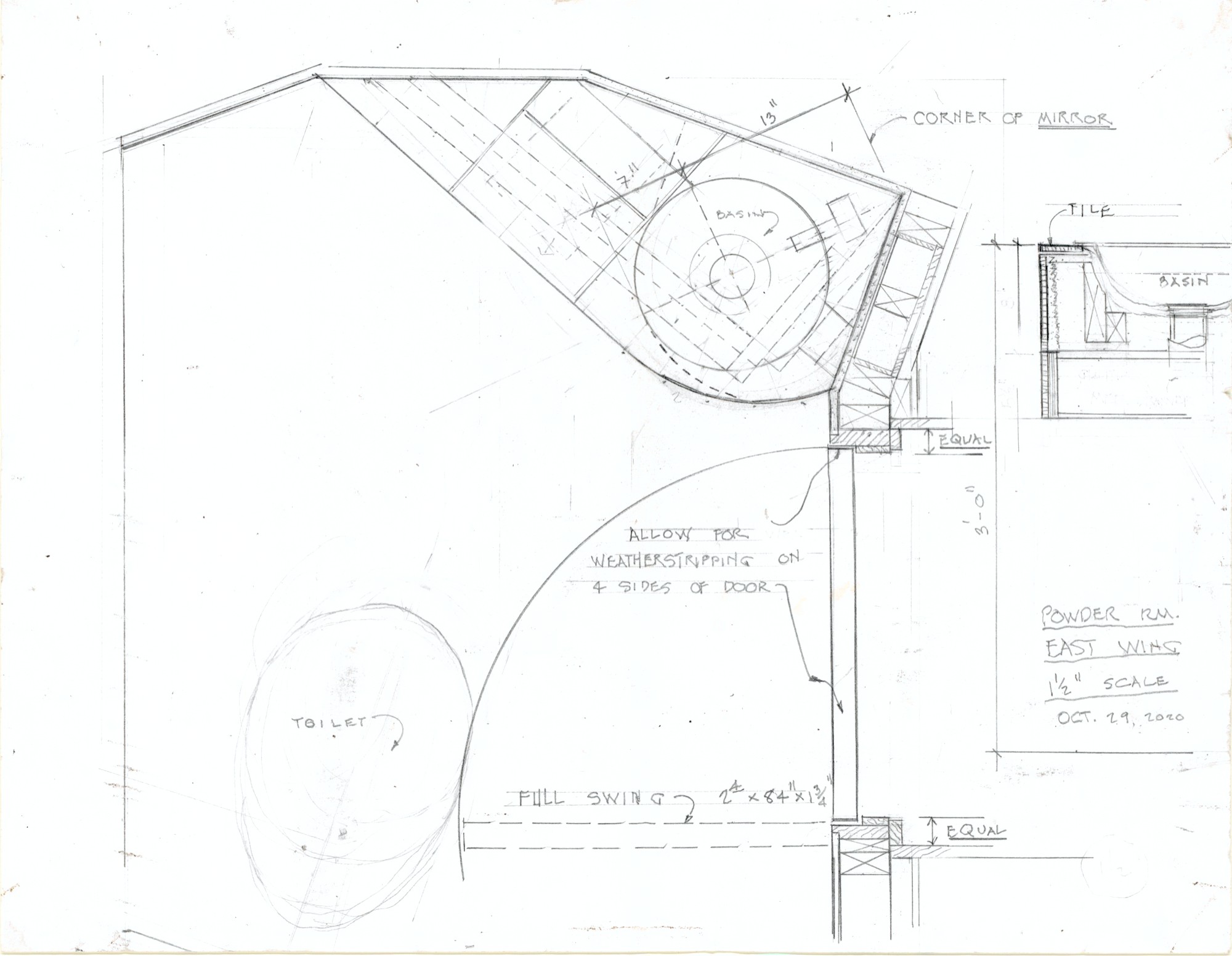 Powder Room, East Wing (HH-HHC-0105) — drawing, Hunter House Collection